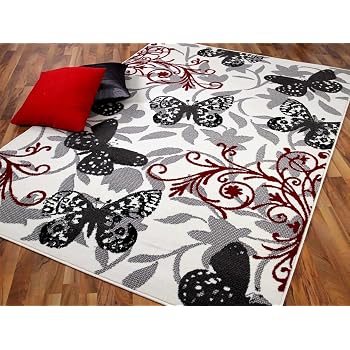 Teppich Trendline Butterfly Schwarz Rot Grau In 4 Grossen Reduziert