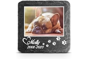 TULLUN Targa commemorativa personalizzabile per animali domestici, gatti, cani, in ardesia, con cornice in pietra e zampe, dimensioni 10,2 x 10,2 cm o 100 x 100 mm, foto e stampa con zampe