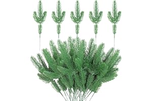 STEEIRO 60pcs Artificial Pine Branches Green Leaves Needle Garland Christmas Pine Needles Faux PinePicks Xmas Plastic Real Touch Branches Fake Greenery for DIY Crafts Wreath Christmas Home Decor