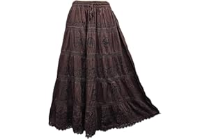 Doorwaytofashion Women Cotton Maxi Full Length Skirt Embroidered Boho Casual Festival Summer UK 10,12,14,16,18