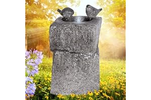 AMUR Fuente DE JARDÍN y Fuente DE Agua SILVIDOS DE Piedra con luz LED Fuente Ideal para Interiores, terraza, Balcon
