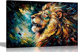 Artley Prints - Lion Gazing at the Stars Colourful Canvas Wall Art for Living Room | Abstract Pictures and Prints Ready to Hang Large 86 x 61cm (34 x 24 inches) A1