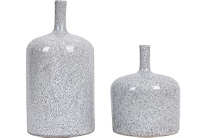 TERESA'S COLLECTIONS Vase for Flowers, Set of 2 Grey White Modern Ceramic Vase for Gifts, Decorative Pottery Glazed Stoneware Vases for House Decoration Living Room Bedroom,16cm & 25cm