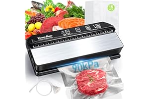 DeeprBetter Macchina Sottovuoto Alimenti, 90kPa Macchina Sigillatrice Sottovuoto per Alimenti Secchi&Umidi a Doppia Pompa, Macchinetta Sottovuoto Professionale con 13mm Sigillatura Larga, 15 Sacchetti