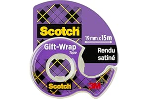 Scotch Ruban Adhésif pour Emballage Cadeau - 1 Rouleau sur dévidoir manuel, 19 mm x 15 m - Ruban Transparent Satiné à Utiliser sur le Papier d'Emballage Cadeau