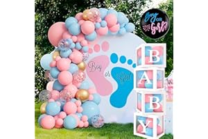 REAL DECO Globos Revelacion Genero Bebe. Baby Gender Reveal Decoracion Revelacion Sexo Bebe. Revelación Género con Globo Niño o Niña y Confeti Azul y Rosa - Cajas BABY Gender Reveal Party Decoration Azul y Rosa