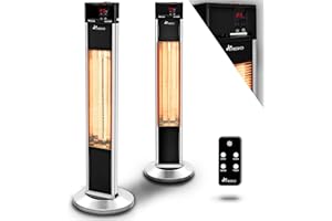 TRESKO Promiennik podczerwieni 2000 W z pilotem zdalnego sterowania | elektryczny promiennik ciepła na taras z 3 stopniami ogrzewania | promiennik tarasowy do wewnątrz i na zewnątrz | promiennik