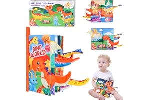 Venditer Jouet Bébé 0-18 Mois, Jeux Eveil Bebe avec Miroir, Jouets Montessori Bébés, Jouet de Livre Bébé Livre Tissu Bébé Eveil 0 3 6 Mois, Jouets Sensoriels (Dinosaure)