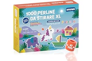 Smowo® Grandi perline da stirare da 10mm, 1000 pezzi per bambini dai 3 anni in su - 6 colori pastello XL perline da infilare - Set di perline creative