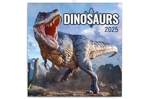 NOTIQUE Calendario da parete con dinosauro 2025, calendario opuscolo con calendario mensile, calendario opuscolo, calendario animale, 30 x 30 cm (30 x 60 cm)