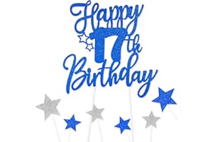 FUNCANDLE Royal Blue Happy 17th Birthday Cake Toppers for Cake,Personalised Cake Toppers for Boy Men Girl Women Decorations,Glitter Cupcake Topper Cake Topper Kit 17th Birthday Party Cake Decoration Supplies