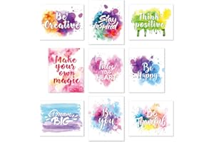 OUTUS Set 9 Poster Murale Ispiratrici Stampe d'Arte dell'Acquerello Pittura Astratta Poster Motivazionali Frasi per Soggiorno Camera Ufficio Decor della Stanza dei Bambini 8 x 10 Pollici Senza Cornice