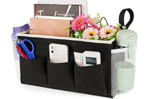 Lilithye Bedside Caddy Bedside Organizer Bedside Storage Caddy with Fixed Straps and Water Bottle Holder for Home College Dorm Bunk Bed Hospital Bed Crib Bed Rails (Black)
