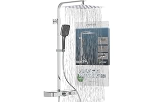 Schütte OCEAN Duschsystem mit Thermostat und Glasablage-Duschset mit 30x30cm, Regendusche mit Wandhalterung und Duschkopf-Duschpaneel Duschsäule in Chrom/Anthrazit 60531