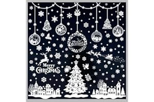 Inreeme Pegatinas Navidad Ventanas Cristal - 244pez Decoracion Navidad Ventana y Escaparate, PVC Vinilos Navideños Reutilizables, Blanco Adornos Adhesivos de Natal con Árbol de Navidad, Copos de Nieve