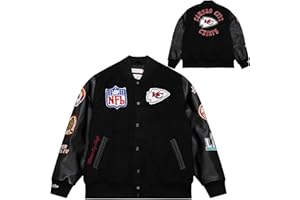 Mitchell & Ness NFL Blackout Retro College Jacke | Woll-Polyester-Mix | PU-Ärmel |hochwertige Patches und Stickereien auf Brust und Ärmeln | Rippbündchen an Kragen, Ärmeln und Saum