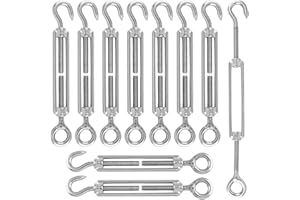 THIREI Napinacz linki napinającej, stal nierdzewna 304, regulowany zamek napinający, hak OC, 10 sztuk, haki napinające do żagla przeciwsłonecznego, liny lub linki do prania (srebrny)