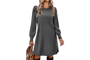Zeagoo Vestido De Punto Fino para Mujer Otoño Invierno Cuello Redondo Y Mangas Abullonadas S-XXL