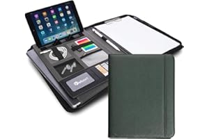 Porte-Documents de conférence Vebon® A4 London en Cuir végétalien avec Fermeture éclair I Porte-Documents + Sacoche pour Ordinateur Portable I 2in1 I Support pour Smartphone + Pince I Vert pin