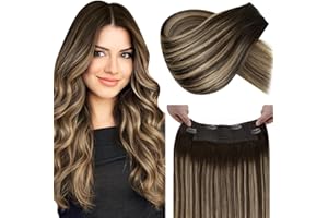 LaaVoo Extensiones De Cabello Natural Hilo Balayage Castaño Extensiones De Pelo Natural Hilo 35cm/14Pulgadas Extensiones De Pelo Humano Hilo 80g #4/27/4