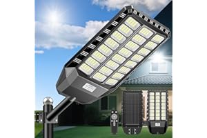 JADIDIS Lampadaire Solaire LED Extérieur - Éclairage Solaire Extérieur - 288 Ultra LEDs Haute Performance - Rendement Lumineux 30%+ - 6500K 4 Modes Étanchéité IP67-20 ~ 60°C Angle Large 240°