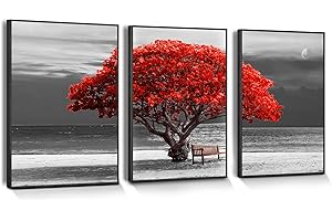 hyidecorart Marco Negro Cuadro Moderno en Lienzo Árbol Rojo, 3 Piezas Cuadros Arbol De La Vida, Árboles Naturaleza Cuadros Decoracion Salon Dormitorios Comedor Oficina Pasillo Cocina Y Baño