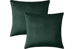 Hafaa Cushion Covers 45 x 45 cm (Pack of 2) - Crushed Velvet Square Throw Pillow Cases - Decorative Soft Cushion Cover for Sofa Couch Bedroom with Invisible Zipper (Dark Green, 18" x 18" Inch)