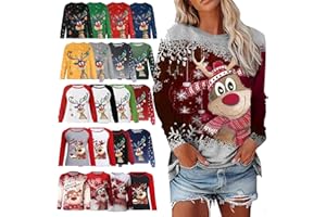 GENERISCH Weihnachtspullover Damen Winter Weihnachts Pullis Casual Christmas Sweat Oberteile Tops Langarm Sweatshirt Rundhals Weihnachtspulli Elegant Weihnachten Pullover Damen für Frauen Teenager Mädchen