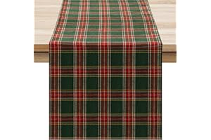 Softalker Christmas Table Runner Xmas Table Mat Rectangular 180x40cm Classic Green Tartan Table Runners Washable Tablecover Modern for New Year Party Home Birthday Outdoor Garden Decoration Tabletop