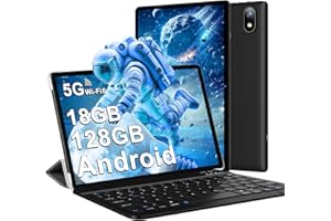 DMOAO Tablette Android 14 avec 5G Wi-Fi 6, 18 Go RAM + 128 Go ROM(1 To Extensible), FHD Tablette Tactile avec Widevine L1, BT 5.0, 8 cœurs, 6000 mAh, 2 en 1 Tablette 10 Pouces avec Clavier et Souris, Noir
