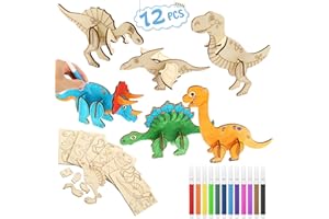 tiopeia 12 Stück Dinosaurier Holz Bastelset für Kinder Drachen Geburtstag,3D Puzzle Holz zum Bemalen und Basteln DIY Dino Holzbastelsets Kreative Kinderspielzeug Bemalen Handwerk für Jungen Mädchen