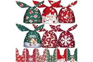 FullJoyHut 60 PCS Sacchetti Regalo di Natale Christmas Sacchetti Buste Caramelle Natalizi Plastica Forma Orecchio Coniglio Borsa Sacchetto Biscotti Dolci Festa Natale Party Confezione Regalo