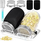 GUHAOOL Barattolo Germogliatore Set,2 1000ml Germogliatore in Vetro, 2 Coperture, 2 Supporti e 1 Vassoio,2 Manicotti Oscurant