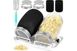 GUHAOOL Barattolo Germogliatore Set,2 1000ml Germogliatore in Vetro, 2 Coperture, 2 Supporti e 1 Vassoio,2 Manicotti Oscuranti,1 Spazzola,Kit di Barattoli per Germogliamento di Semi per Broccoli Germ