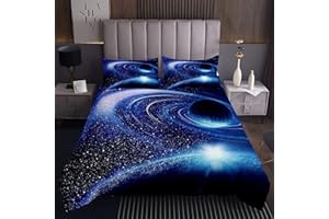 Homemissing Copriletto 3D galassia universo, spazio, cielo stellato, nebulosa, set copripiumino per bambini e adulti, 2 pezzi, per letto singolo