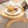 SITREMEN Bamboo Sofa Arm Tray with Rotating Mobile Holder, Stable Couch Armrest, Clip-On Sofa Tray Table for Wide Couches, Foldable Arm Clip Table for Eating and Drinking