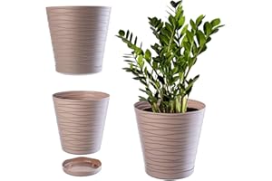 KADAX Pot de Fleurs en Plastique avec Soucoupe Incorporée, Pot de Plantes avec Conception Raffinée pour la Décoration d'Intérieur (25 cm, Beige)