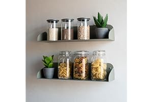 MILUKA Libreria da Parete Sospesa | Set 2 Mensole da Muro Design 60 cm | Libreria Scaffale Metallo | Mensole per Libri, Mensole Camaretta Bambina e Scaffale Cucina e bagno (Verde Oliva, 2 Pezzi)