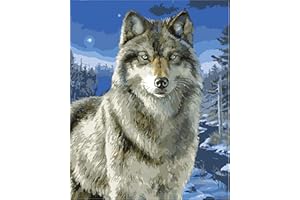 CaptainCrafts Paint by Number DIY Oil Painting Paint by Numbers Kits for Adults Beginner Canvas Acrylic Arts Craft for Home Wall Decor Drawing 16x20 Inch Snow Wolf Wolf Animals (Frameless)