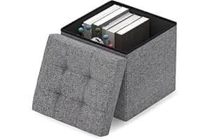 ‎SUHU Ottomane Sitzwürfel Klappbar Sitztruhe Pouf Aufbewahrungsbox Sofa mit Stauraum Stuhl Stoffüberzug Sitzhocker Hocker Sitzbank Gepolstert für Eohnzimmer Schlafzimmer Flur Schminktisch Büro Dunkelgrau