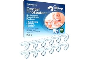 Runesol Ferula Descarga Bruxismo, 12 x Grande, Férulas Dental Moldeable, Protector Bucal para Dormir, Ferulas de Descarga para Bruxismo, Ferula Dental Noche, Funda Dientes, Felulas Bucales Dentales