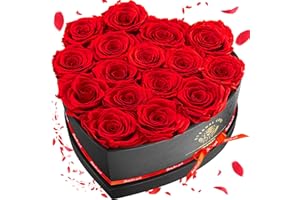 Impouo Konservierte Rose, Geschenke für sie, Geburtstagsgeschenke für Frauen, Geschenke für Mama/Freundin/Frau/Oma Weihnachten, Geburtstag, Valentinstag - Herzförmige Rote Rose