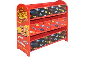 Disney Cars Lightning McQueen leksakslagring, 6 lådor för sovrum, gjorda av trä/tyg/metall, enkel montering och rengöring
