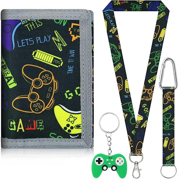 Geldbeutel Für Kinder – Dreifach Faltbar, Mit Münzfach, Reißverschluss & Schlüsselband, Ca. 12,2 X 8 Cm (Spiele-Design)