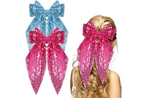 Kunyeah 2Pcs Ragazze Glitter Arco Capelli Fermaglio Delle Donne Grandi Fiocco Capelli Fiocco Glitter Fermagli Per Capelli Vintage Francese Forcina Lungo Pizzo Accessori Per Capelli (Blu/Viola)
