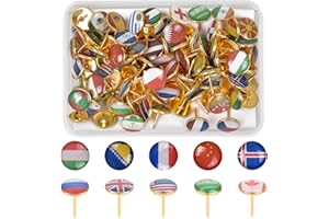 Jinlaili 100 Pz Chinchetas Decorativas, 10mm Chinchetas de Mapa, Chinchetas para Corcho, Chinchetas de Banderas Redondas, Chinchetas Creativas para Corcho, Tablero, Foto, Mapas, Oficina