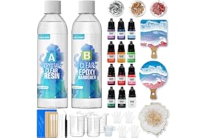 JANCHUN Epoxy Resin Kit for Beginners, 348ml Resin Starter Kits Gift Box, Coating and Casting Coaster Molds for Art, Crafts, Jewelry, DIY with 3 Moulds, 12 Pigment, 3 Glitter