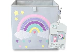 wonneklein Aufbewahrungsbox Kinder 33x33x33 cm - Faltbare Spielzeugkiste mit Tiermotiv – Ordnungsbox für Kallax Regal - Kinderzimmer Aufbewahrung für Spielzeug, Bücher & Kuscheltiere - Regenbogen