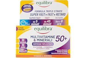 equilibra Integratori Alimentari, Multivitamine & Minerali 50+, Formula Potenziata, Energia, Sostegno, Funzioni Cognitive, 30 Compresse Triplo Strato a Rilascio Differenziato nel Tempo