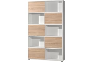‎GERMANIA DIE MÖBELMACHER Germania Schiebetürregal, weiß/Sonoma-Eiche, 120x196x35 cm (BxHxT) 4037-176